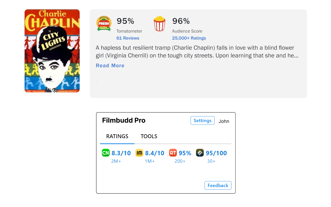 Filmbudd Pro shows ratings